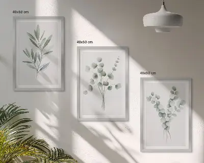 Set of 3 framed wall art pieces featuring plant patterns with greenery