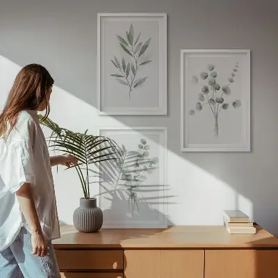Set of 3 framed wall art pieces featuring plant patterns with greenery
