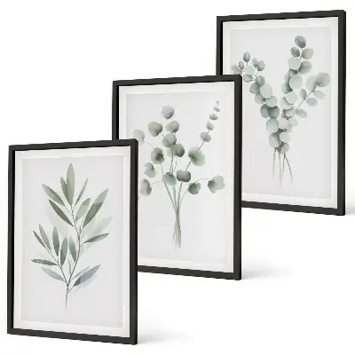 Set of 3 framed wall art pieces featuring plant patterns with greenery