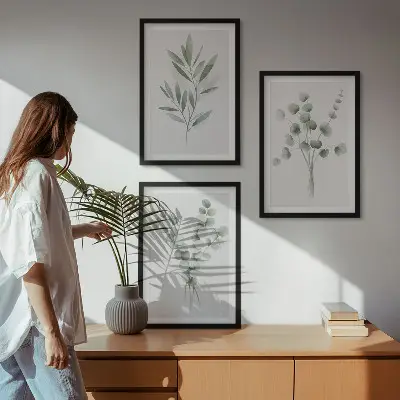 Set of 3 framed wall art pieces featuring plant patterns with greenery
