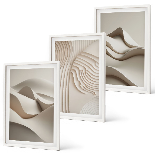 Three-piece wall art piece Abstract beige waves