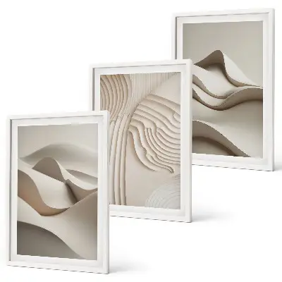 Abstract Beige Waves Wall Art three-piece set