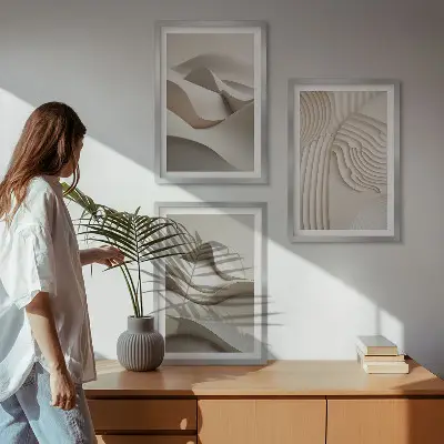 Abstract Beige Waves Wall Art three-piece set