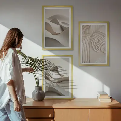 Abstract Beige Waves Wall Art three-piece set