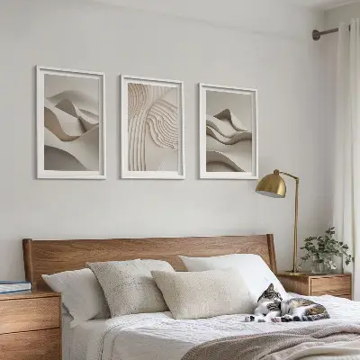 Abstract Beige Waves Wall Art three-piece set