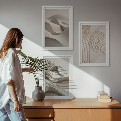 Three-piece wall art piece Abstract beige waves