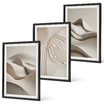 Three-piece wall art piece Abstract beige waves