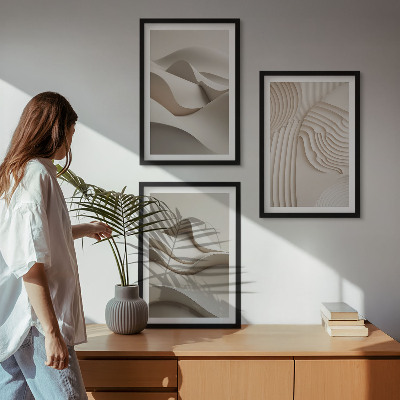 Three-piece wall art piece Abstract beige waves