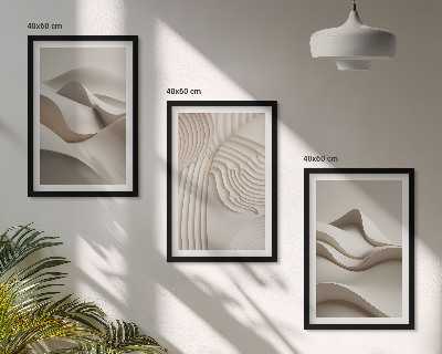Three-piece wall art piece Abstract beige waves