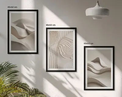 Abstract Beige Waves Wall Art three-piece set