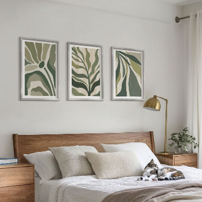 Set of 3 framed wall art pieces Painted green leaves illustrations