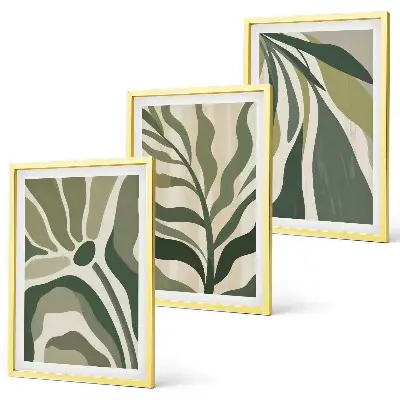 Painted green leaves wall art set of 3 framed pieces