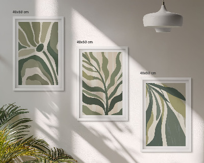 Set of 3 framed wall art pieces Painted green leaves illustrations