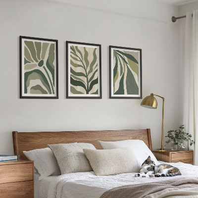 Set of 3 framed wall art pieces Painted green leaves illustrations