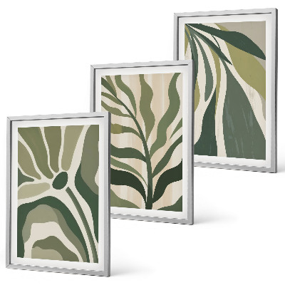 Set of 3 framed wall art pieces Painted green leaves illustrations