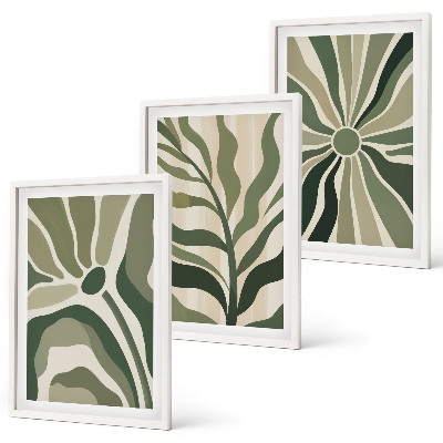 Wall art set Green and beige plant patterns