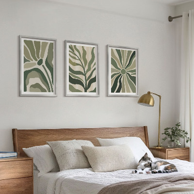 Wall art set Green and beige plant patterns