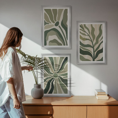 Wall art set Green and beige plant patterns