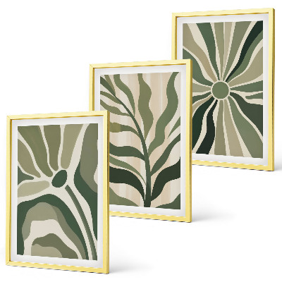 Wall art set Green and beige plant patterns