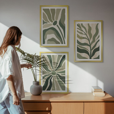 Wall art set Green and beige plant patterns