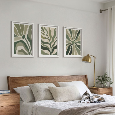 Wall art set Green and beige plant patterns
