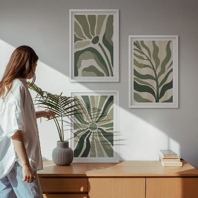 Wall art set Green and beige plant patterns