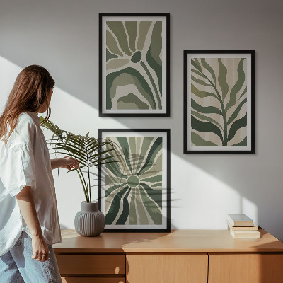 Wall art set Green and beige plant patterns
