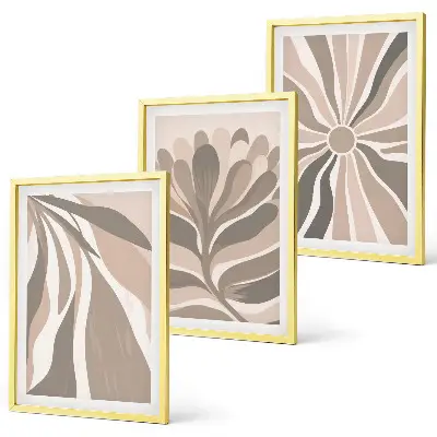Three-piece abstract plant wall art with patterned botanical designs