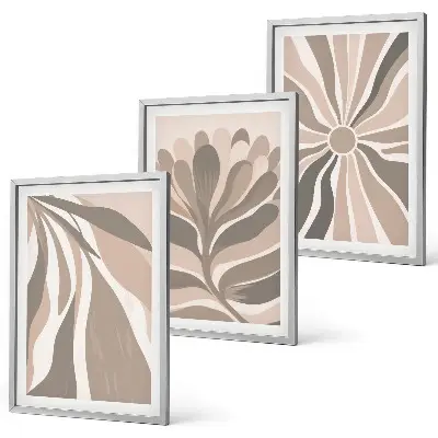 Three-piece abstract plant wall art with patterned botanical designs