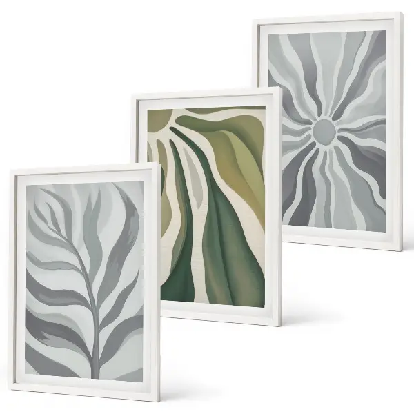 Set of 3 framed wall art pieces featuring green plant patterns
