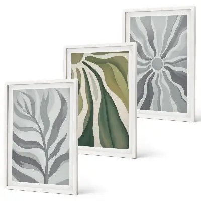 Set of 3 framed wall art pieces featuring green plant patterns