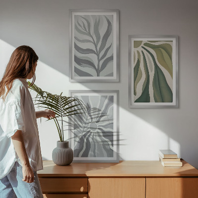 Set of 3 framed wall art pieces Plant patterns in green