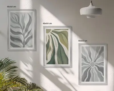 Set of 3 framed wall art pieces featuring green plant patterns