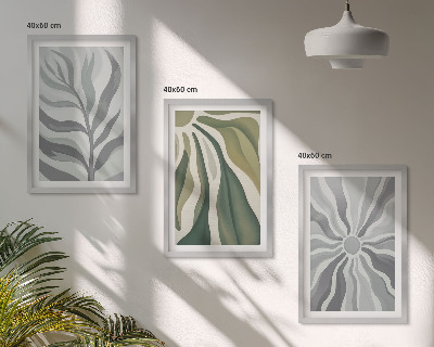 Set of 3 framed wall art pieces Plant patterns in green