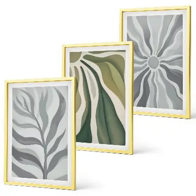 Set of 3 framed wall art pieces featuring green plant patterns