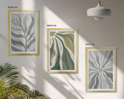 Set of 3 framed wall art pieces featuring green plant patterns