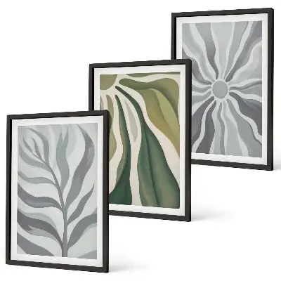 Set of 3 framed wall art pieces featuring green plant patterns