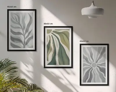 Set of 3 framed wall art pieces featuring green plant patterns