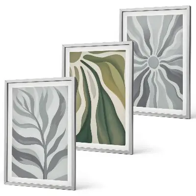 Set of 3 framed wall art pieces featuring green plant patterns