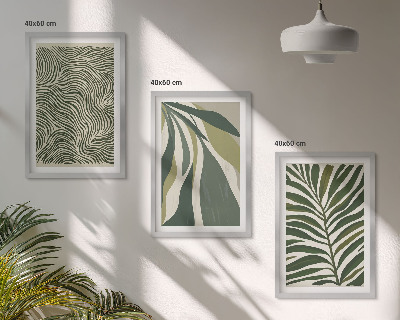 Wall art set Leaves wavy lines green