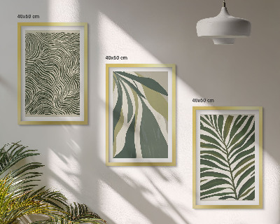 Wall art set Leaves wavy lines green