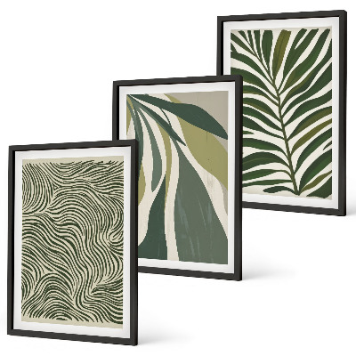 Wall art set Leaves wavy lines green