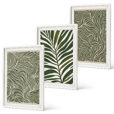 Set of 3 framed wall art pieces Leaf patterns wavy shapes