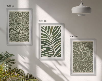 Set of 3 framed wall art pieces Leaf patterns wavy shapes