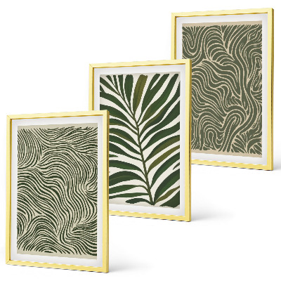 Set of 3 framed wall art pieces Leaf patterns wavy shapes