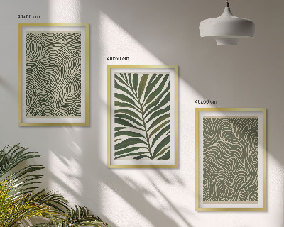 Set of 3 framed wall art pieces Leaf patterns wavy shapes