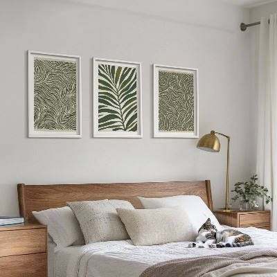 Set of 3 framed wall art pieces Leaf patterns wavy shapes