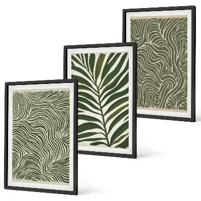 Set of 3 framed wall art pieces leaf patterns with wavy shapes
