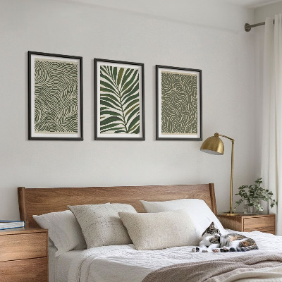 Set of 3 framed wall art pieces Leaf patterns wavy shapes