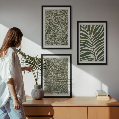 Set of 3 framed wall art pieces Leaf patterns wavy shapes